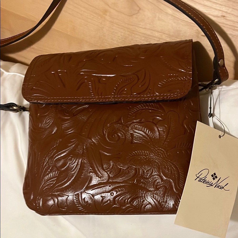 Patricia Nash Brown Embossed Leather Crossbody Bag - Picture 6 of 7